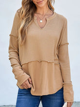 Tan Waffle Knit Long Sleeve Top for Women Tan