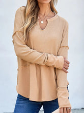 Tan Waffle Knit Long Sleeve Top for Women