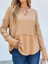 Tan Waffle Knit Long Sleeve Top for Women