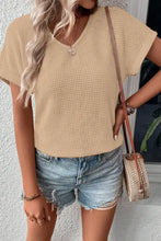 Tan Waffle Knit V Neck Top for Women Tan Woman T Shirts