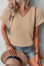 Tan Waffle Knit V Neck Top for Women Woman T Shirts