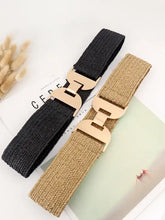 Tan woven elastic belt with gold alloy buckle