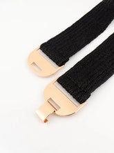 Tan woven elastic belt with gold alloy buckle