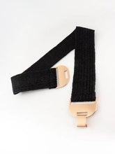 Tan woven elastic belt with gold alloy buckle