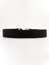 Tan woven elastic belt with gold alloy buckle