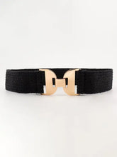 Tan woven elastic belt with gold alloy buckle
