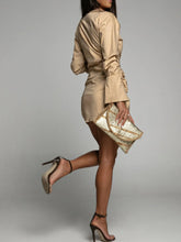 Tan Collared Wrap Mini Dress
