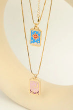 Gold layered tarot card pendant copper necklace with colorful enamel sun and moon design