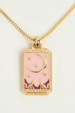 Pink and gold tarot card pendant copper necklace with moon design