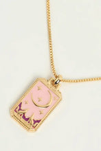 Gold and pink tarot card pendant copper necklace with sun and moon motifs