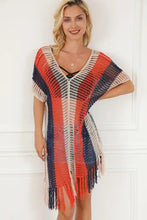 Tassel Color Block V-Neck Cover Up Swimwear Cover-Ups