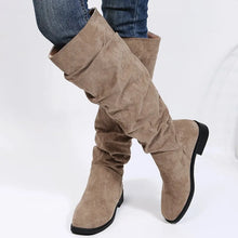 Taupe Suede Knee High Slouch Boots for Women