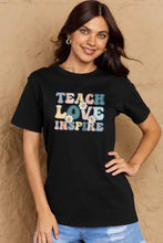 Dusty rose women’s short sleeve T-shirt with teach love inspire floral print