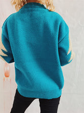 Teal Christmas Sweater with Lightning Bolt Sleeves Pullover