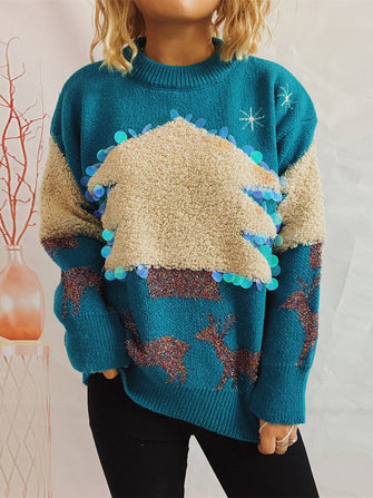 Teal Christmas Sweater with Lightning Bolt Sleeves Pullover Sky Blue