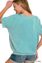 Teal Corded Rib Short Sleeve T Shirt for Women Woman T Shirts