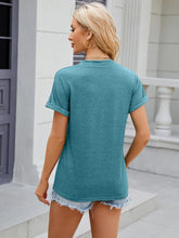 Teal Decorative Button Shirt with Denim Shorts for Women