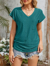 Teal Eyelet V-Neck Top with Pocket