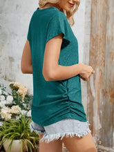 Teal Eyelet V-Neck Top with Pocket Woman T Shirts