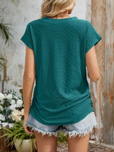 Teal Eyelet V-Neck Top with Pocket Woman T Shirts
