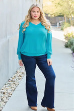 Teal Lantern Sleeve Blouse Basic Bae with Jeans Size Options Woman T Shirts