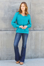 Teal Lantern Sleeve Blouse Basic Bae with Jeans Size Options