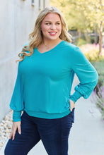 Teal Lantern Sleeve Blouse Basic Bae with Jeans Size Options