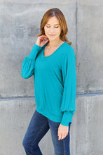 Teal Lantern Sleeve Blouse Basic Bae with Jeans Size Options