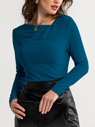 Teal Long Sleeve T Shirt for Women Peacock Blue