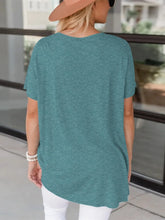 Teal Round Neck Short Sleeve T Shirt for Women Oversized Button Up