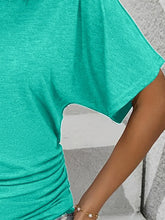 Teal Round Neck Short Sleeve Textured T Shirt for Women