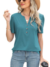 Teal Short Sleeve Button Down Blouse for Women Sky Blue