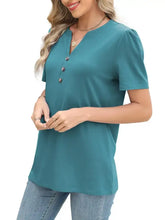 Teal Short Sleeve Button Down Blouse for Women Woman T Shirts