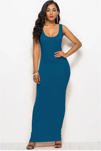Teal Sleeveless Maxi Dress with Waist Stretch Deep Teal