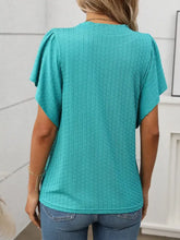 Teal Textured Flutter Sleeve Top for Women Woman T Shirts