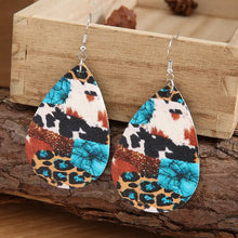 Teardrop alloy earrings with animal print and turquoise patchwork