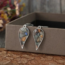 Teardrop natural stone dangle earrings with mosaic inlay