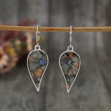 Silver teardrop natural stone dangle earrings with colorful mosaic inlay