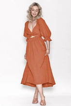 Terracotta Midi Wrap Dress with Cutout in Rayon