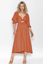 Terracotta Midi Wrap Dress with Cutout in Rayon