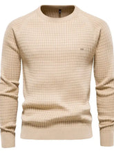 Texture Round Neck Long Sleeve Sweater Beige Mens Tops
