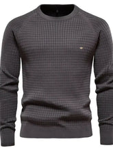 Texture Round Neck Long Sleeve Sweater Dark Gray Mens Tops
