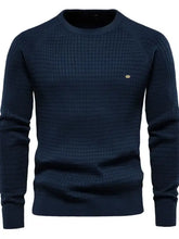 Texture Round Neck Long Sleeve Sweater Navy Mens Tops