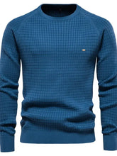 Texture Round Neck Long Sleeve Sweater Peacock Blue Mens Tops