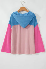 Textured Color Block Long Sleeve Hoodie Woman Sweatshirts