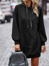 Textured drawstring tunic hoodie with puffed long sleeve length