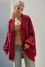 Merlot chenille cardigan with oversized sleeves and ribbed details