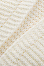 White textured knit cardigan with ribbed pattern and bell sleeve length