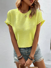 Textured Neon Yellow Ruffled Blouse for Women Chartreuse