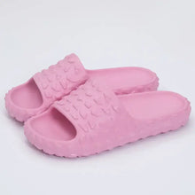 Pink open toe platform slippers with textured eva strap in beige and white pack